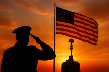Memorial day salute american flag soldier sunset remembrance veterans day