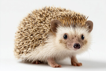 Fototapeta premium Selective focus hedgehog isolated on white background, Cute porcupine on white background.