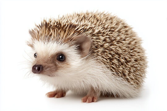Selective focus hedgehog isolated on white background, Cute porcupine on white background.