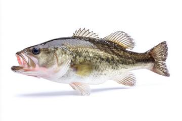 Fototapeta premium Selective focus bass fish isolated on white background, Edible freshwater fish on white background.