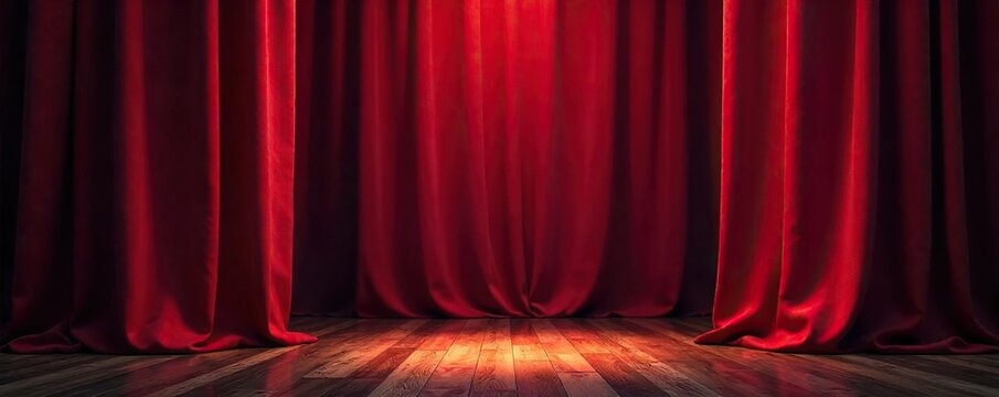Velvet Curtain Rises, Spotlight on Stage Dramatic Theater Performance Close-Up