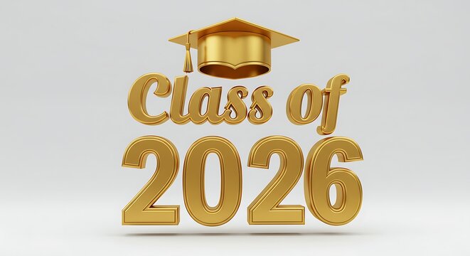 Class of 2026 Golden Graduation Cap and Year