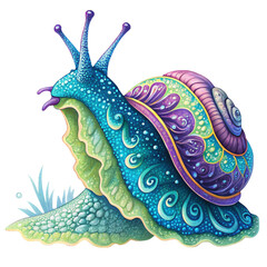 snail on a leaf on white background