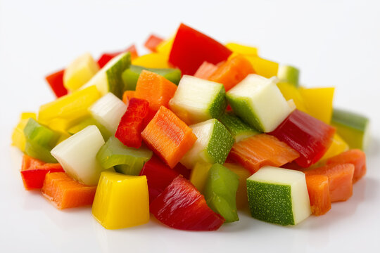 Mixed chop vegetable isolated on white background, Selective focus colorful vegetable diced on white background.