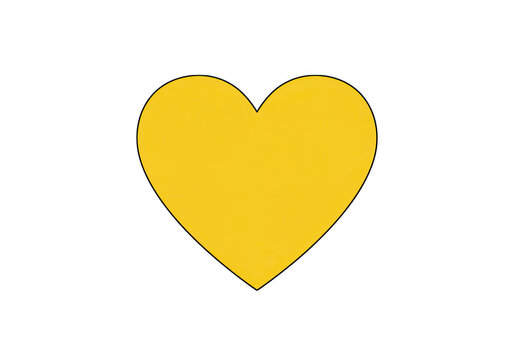 A simple yellow heart with a black outline is isolated on a white background