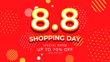 8.8 Shopping day with special offer up to 70% off for a limited time banner illustration,
