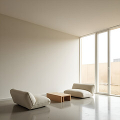 A warm modern minimalist room with soft lighting, wooden accents, neutral tones, and cozy textures—creating a calm, inviting space that blends simplicity with comfort and elegance.
