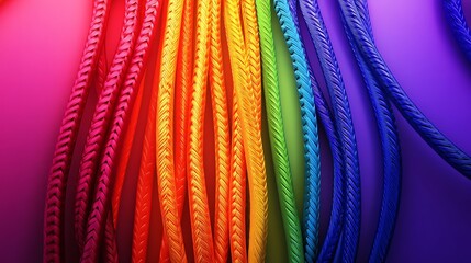 Rainbow cords create a vibrant and colorful design, perfect for abstract backgrounds and patterns