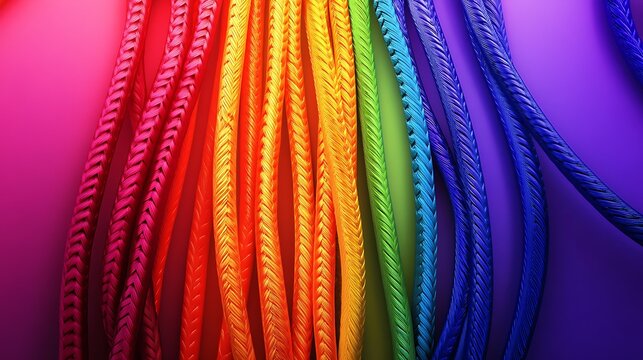 Rainbow cords create a vibrant and colorful design, perfect for abstract backgrounds and patterns
