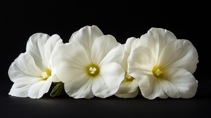 Fototapeta premium Three white flowers on a black background