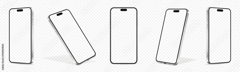 Poster realistic smartphone mockup. mobile phone with transparent screen in different positions isolated on