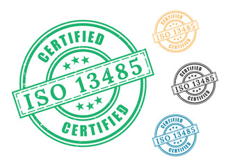 ISO 13485 Compliance Stamps, Medical Device Quality Control Vector Set