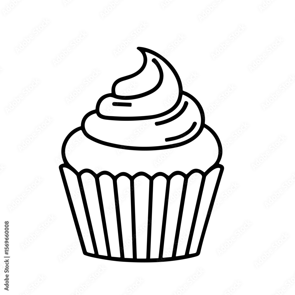 Poster a simple line drawing of a single cupcake with swirled frosting.