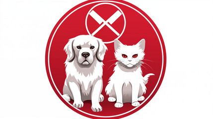 No pets allowed sign with crossed-out dog and cat icon on white background 