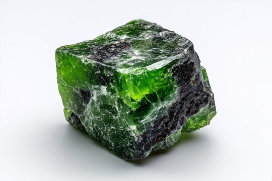 Selective focus precious green gems isolated on white background, Close up shot jade ore for jewelry making, Green emerald on white background. - Powered by Adobe