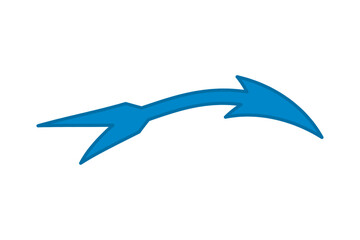 Abstract blue arrow shape with sharp points and a curved path on a white background