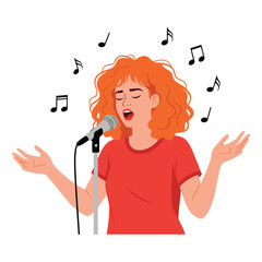 Female Singer with Music Notes Vector