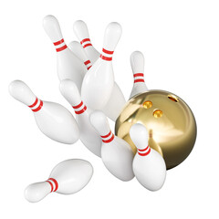 Bowling ball hitting pin 3d transparent background © tiero