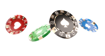 casino chips with card suit symbols 3d transparent background