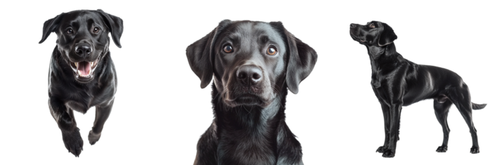 Set of black labrador dogs isolated on transparent background PNG