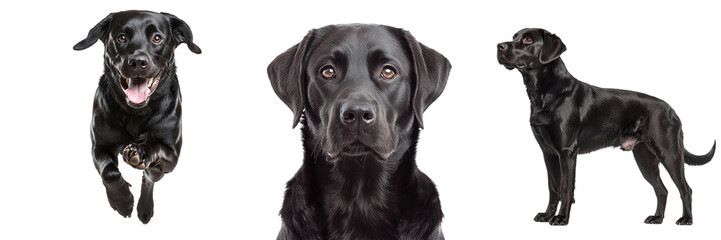 Set of black labrador dogs isolated on transparent background PNG