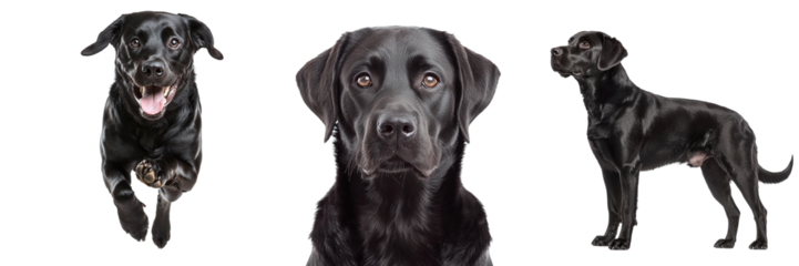 Set of black labrador dogs isolated on transparent background PNG