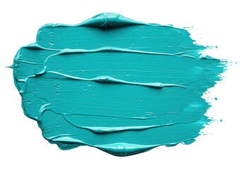 A vibrant teal paint stroke isolated on transparent background creates an abstract artistic design element with rich texture