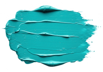 A vibrant teal paint stroke isolated on transparent background creates an abstract artistic design element with rich texture