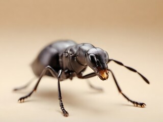 Naklejka premium Macro Shot of a Shiny Black Beetle with Detailed Mandibles and Legs