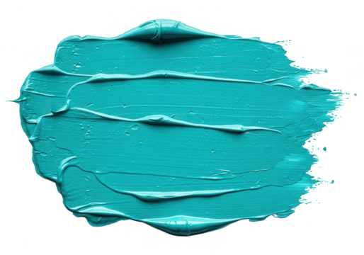 A vibrant teal paint stroke isolated on transparent background creates an abstract artistic design element with rich texture