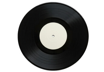 Obraz premium A black vinyl record with a blank label is isolated on a white background