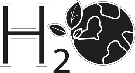 Hydrogen (H2) with leaf icon symbolizing eco-friendly fuel source and clean hydrogen energy concept with transparent background