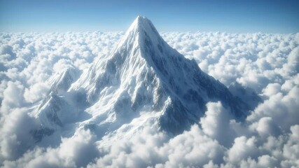 majestic snow covered mountain peak above clouds cinematic landscape