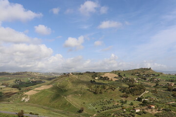 View of hills surrounding the Valley of Temples in Agrigento, Sicily, Italy