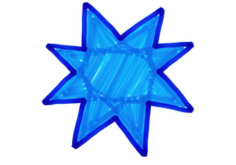 Obraz premium A blue eightpointed star drawn with a marker isolated on transparent background