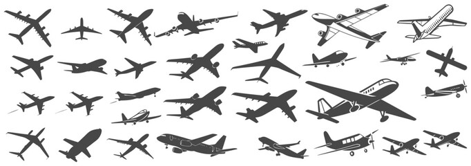 Airplane Vector Set – Vintage and Modern Aircraft Illustrations Collection
