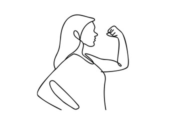 Line drawing a woman flexing her arm in a show strength on a female girl