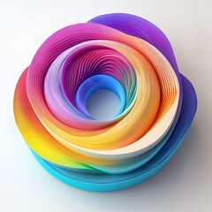A colorful swirl of layered paper in a circular shape creating a vortex effect on a white background