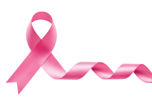 A pink ribbon isolated on transparent background symbolizes breast cancer awareness and support