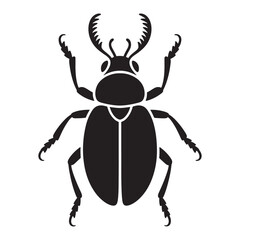 Stylized black silhouette of a stag beetle with prominent mandibles