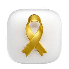 Golden Awareness Ribbon Symbol in 3D Render with transparent background