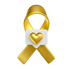 Golden Awareness Ribbon Symbol in 3D Render with transparent background