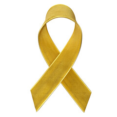 Golden Awareness Ribbon Symbol in 3D Render with transparent background