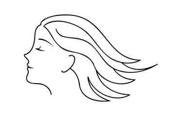 Outline profile a woman with flowing hair on a Single face