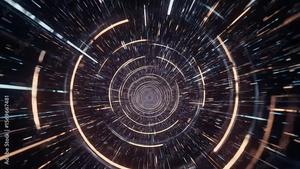 Poster abstract tunnel journey with light streaks moving fast in darkness