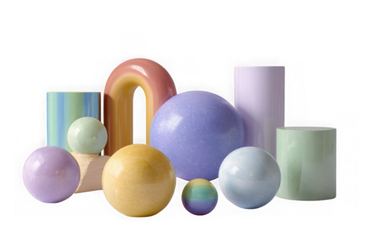 Collection of abstract geometric shapes in pastel hues isolated on transparent background - Powered by Adobe