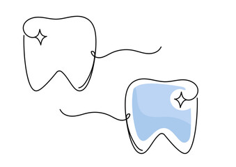 Tooth icon in continuous line drawing illustration. Dental teeth whitening. Outline icon vector.