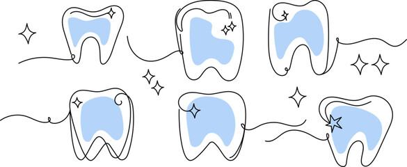 Tooth icon in continuous line drawing illustration. Dental teeth whitening. Outline icon vector.