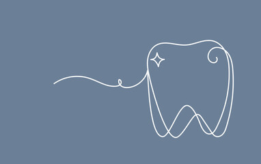 Tooth icon in continuous line drawing illustration. Dental teeth whitening. Outline icon vector.