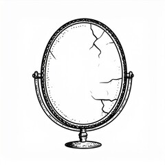 Cracked Oval Mirror Illustration